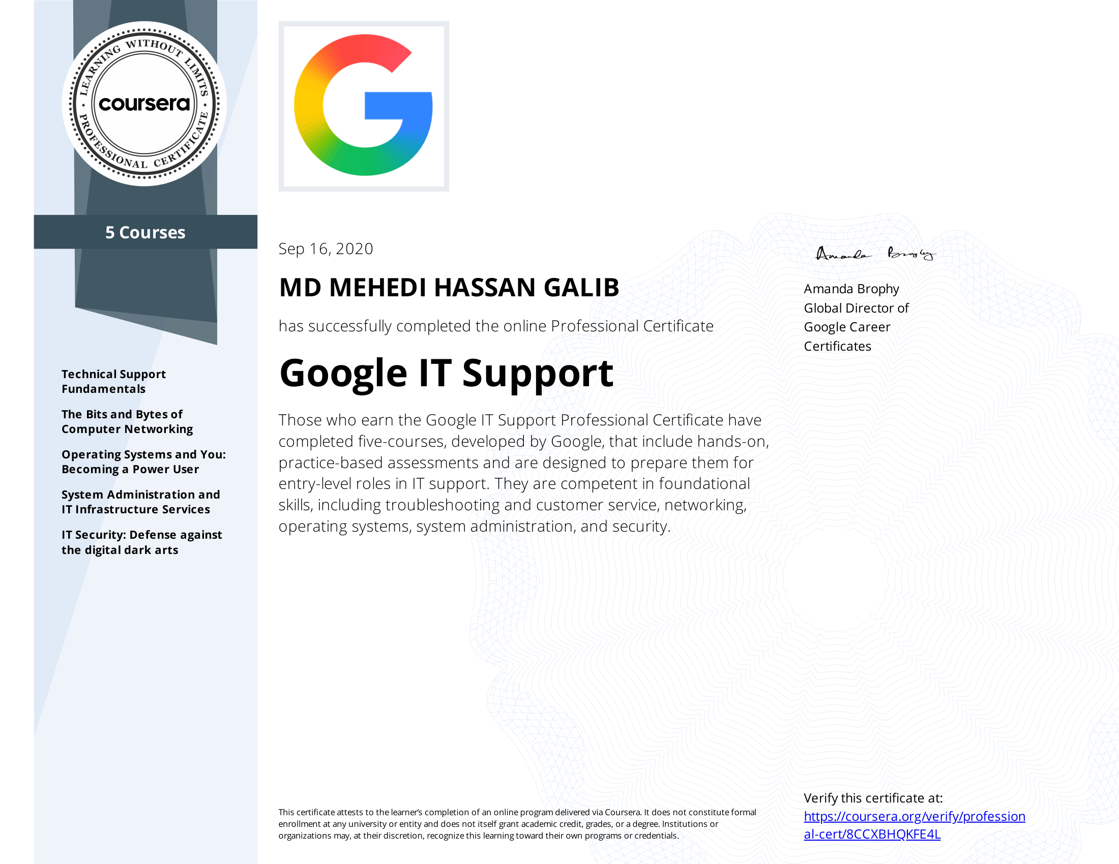 Google IT Support certificate preview