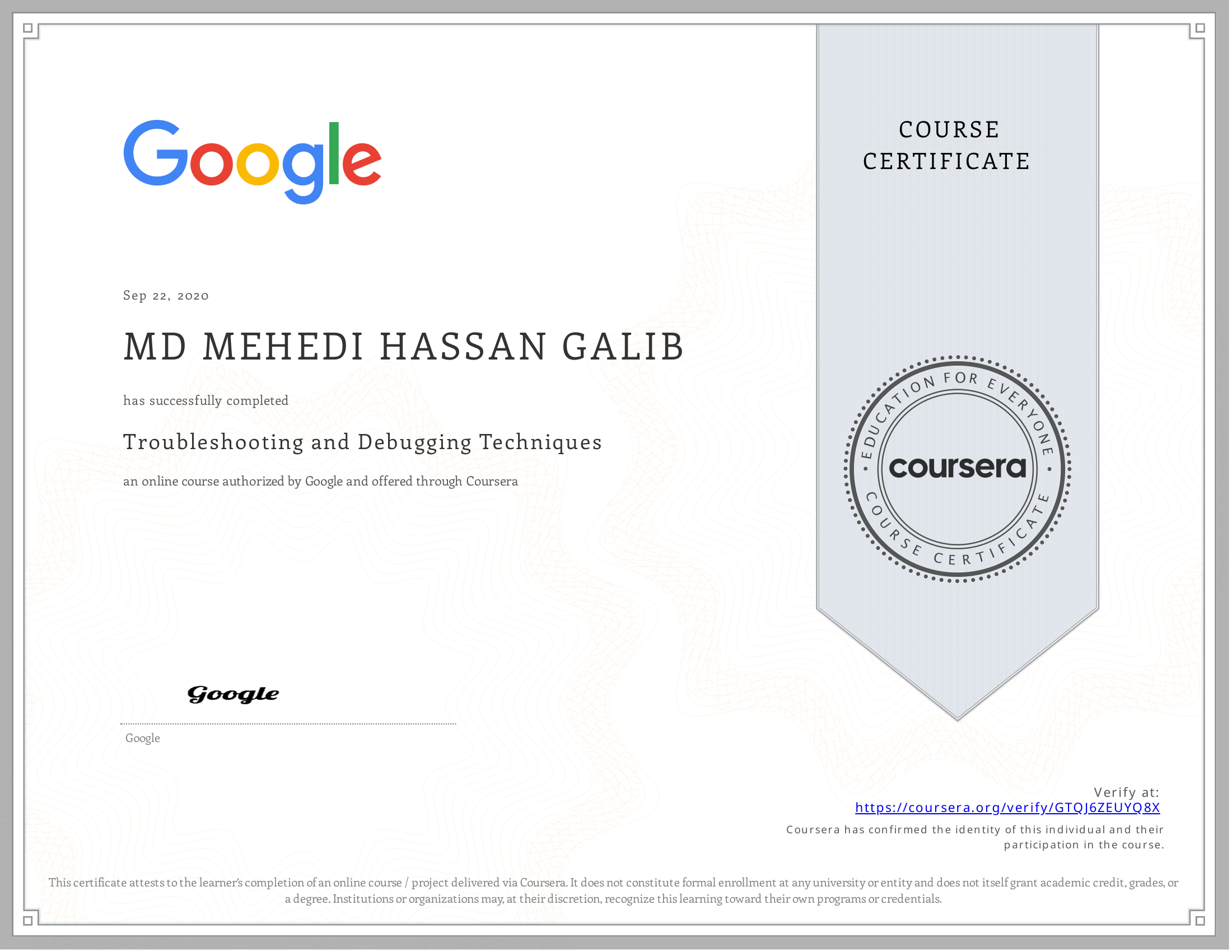 Troubleshooting and Debugging Techniques certificate preview