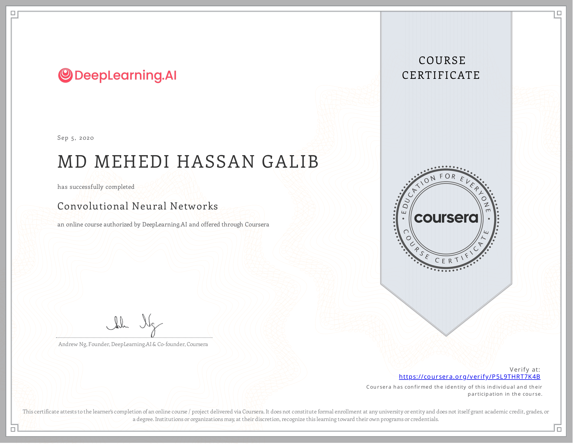 Convolutional Neural Networks certificate preview