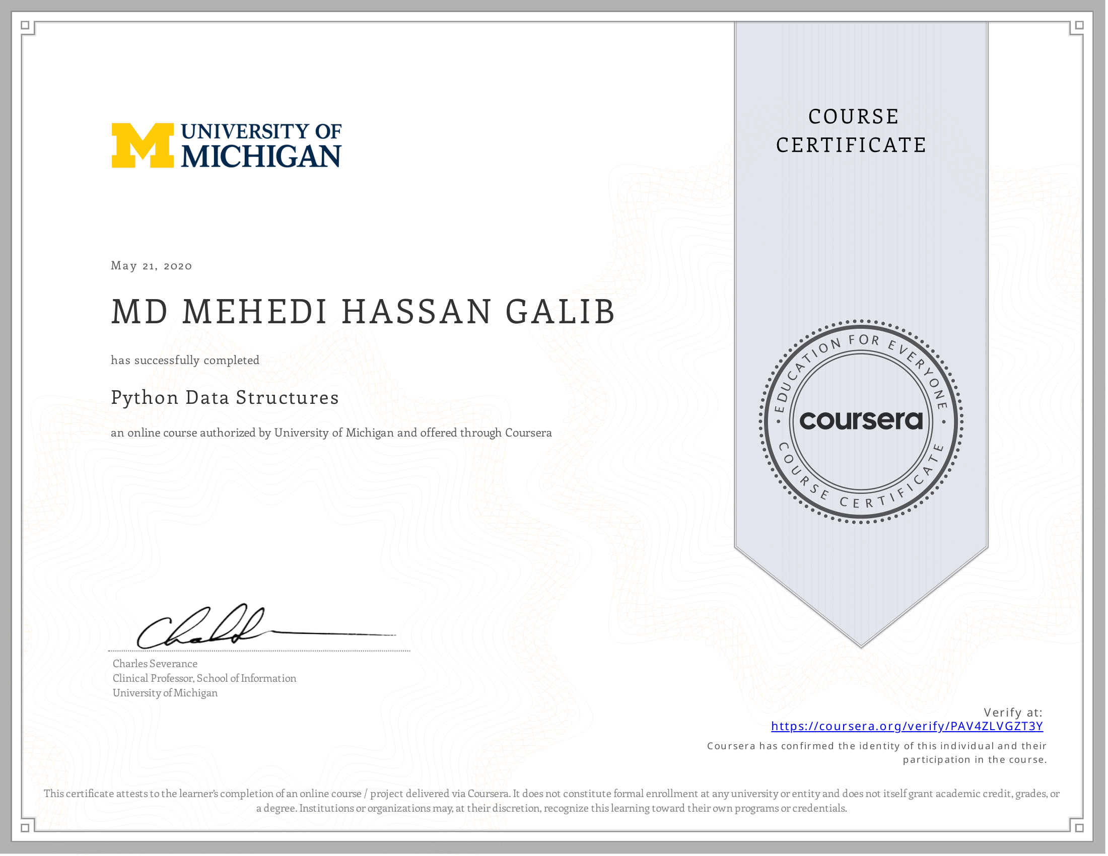 Python Data Structures certificate preview